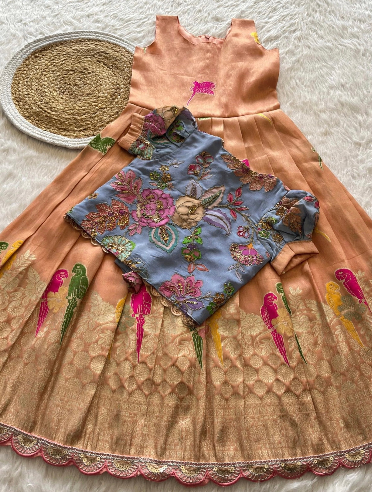 Banaras tissue silk dresses with meenakari weaving and jacket (1-17 years )