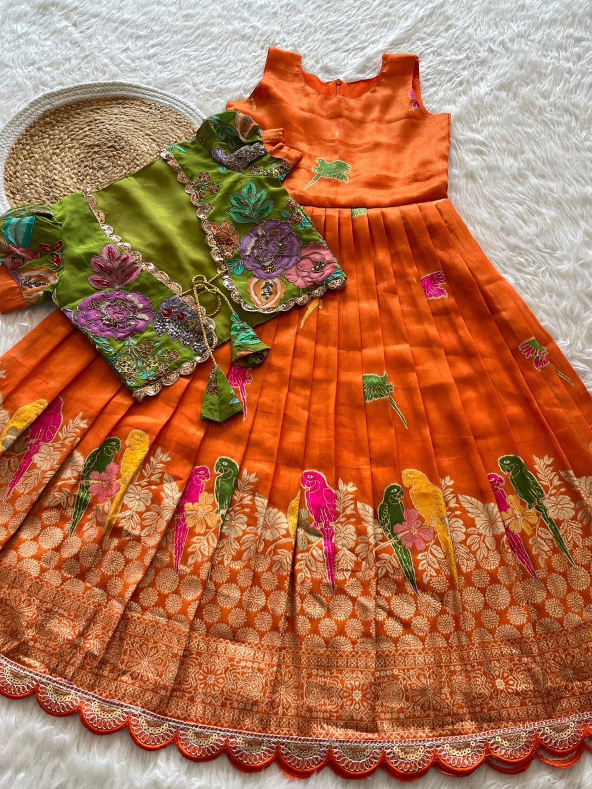 Banaras tissue silk dresses with meenakari weaving and jacket (1-17 years )