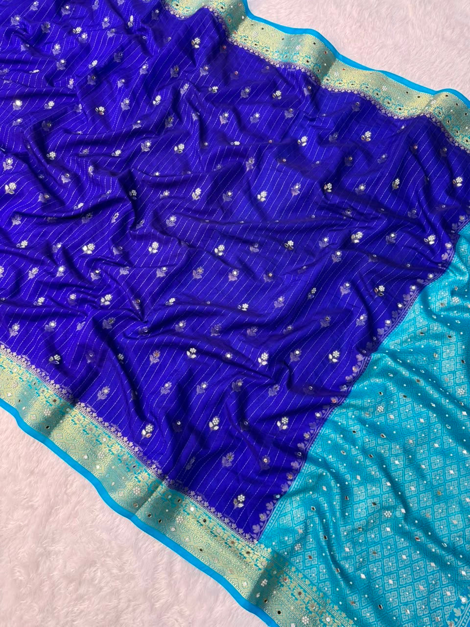 Vintage banaras soft silk sarees with pearl and mirrors designing