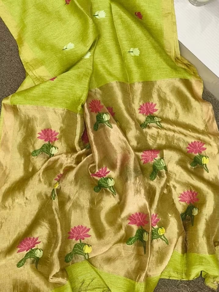 Handloom pure jamdani silk sarees with meenakari weaving