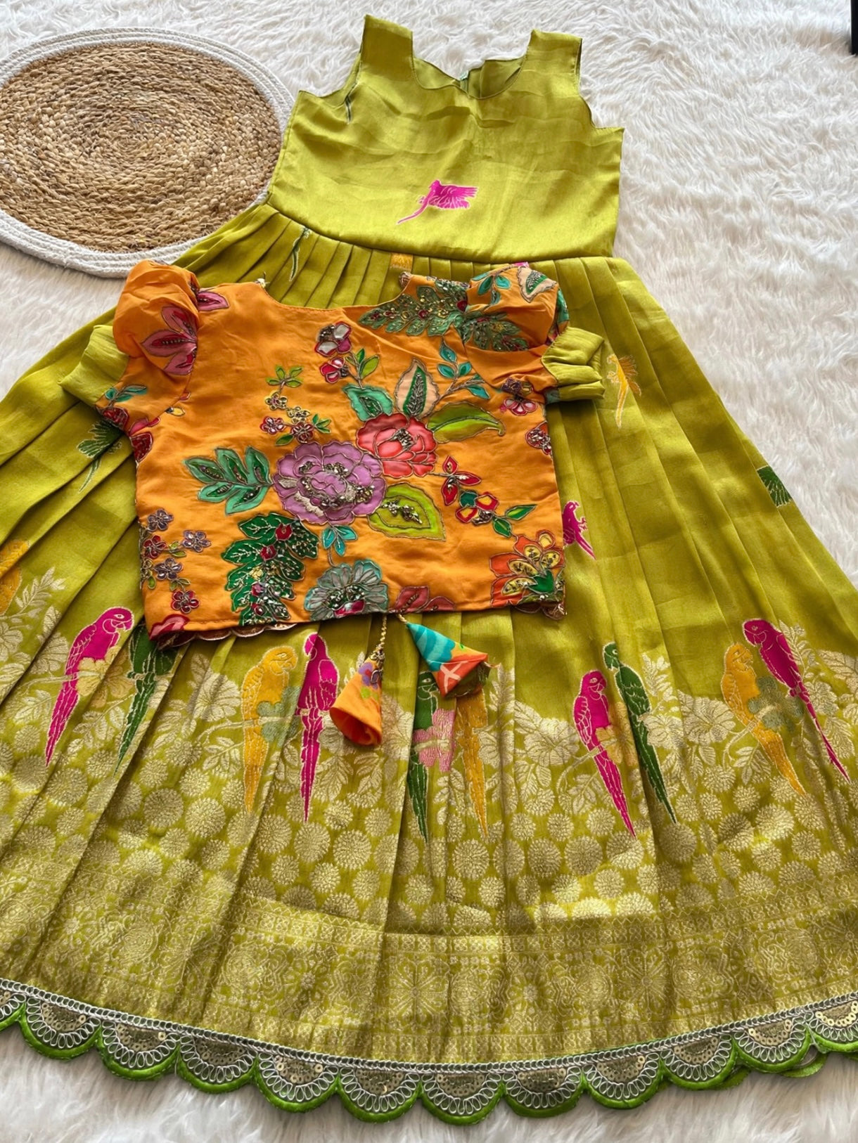 Banaras tissue silk dresses with meenakari weaving and jacket (1-17 years )