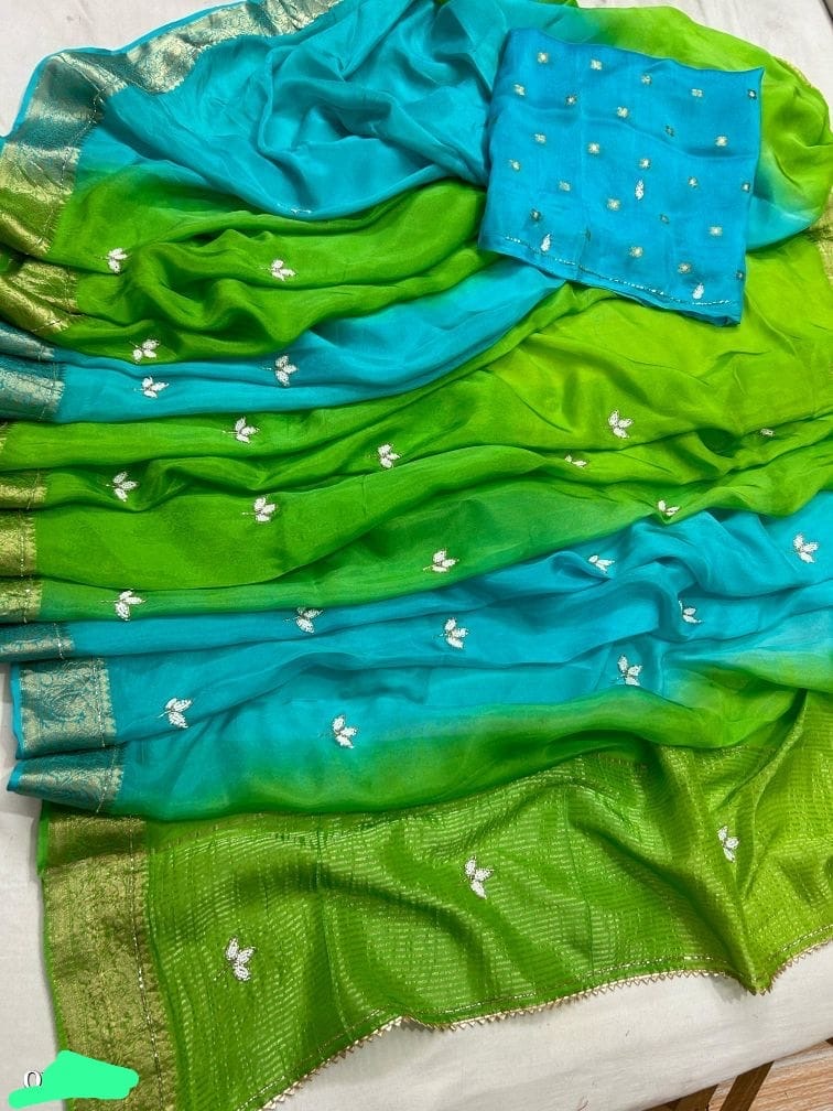 Banaras shaded crepe silk sarees with handwork allover