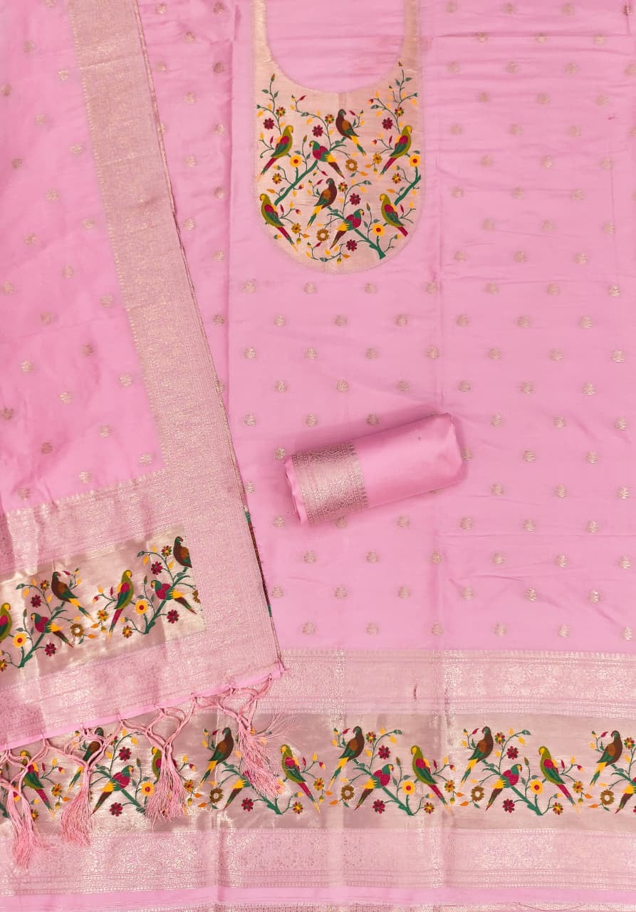 Fancy paithani 3 piece unstitched dress materials