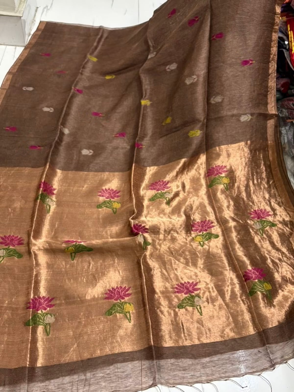 Handloom pure jamdani silk sarees with meenakari weaving