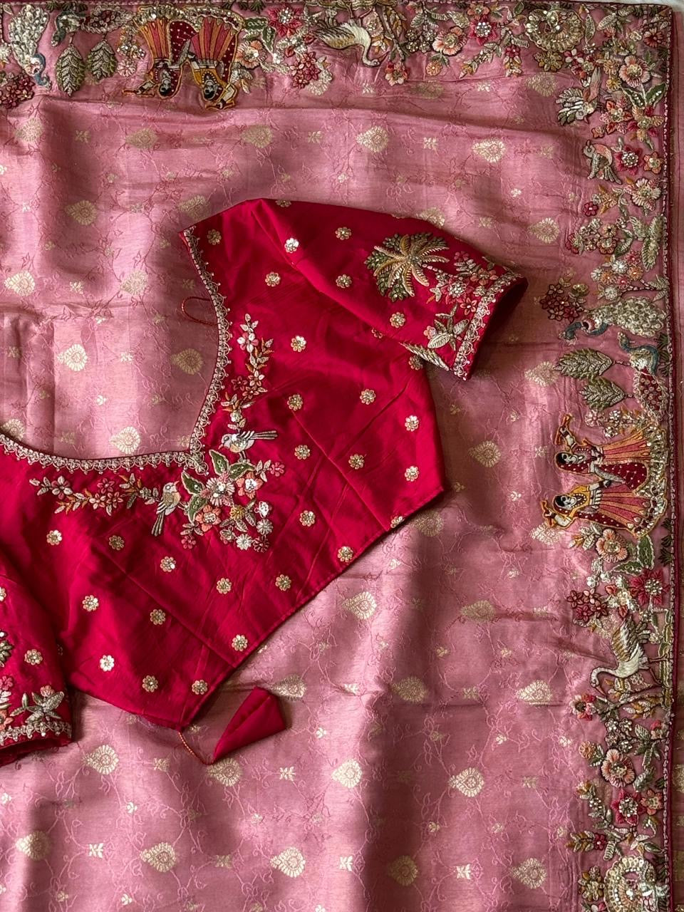 Designed munga silk sarees with intricate embroidery and fully stitched blouse