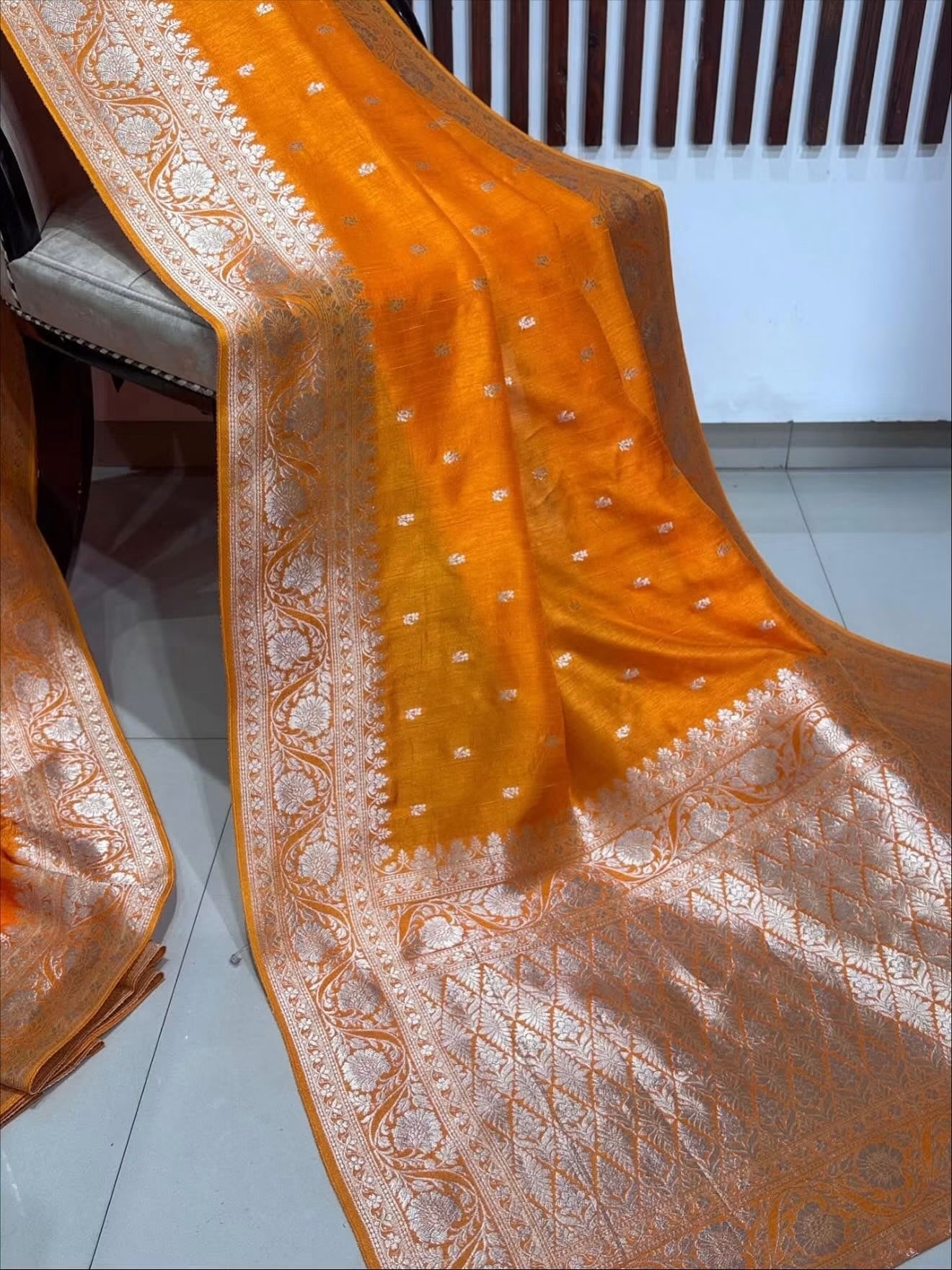 Banaras tussar silk sarees with allover weaving and unstitched blouse