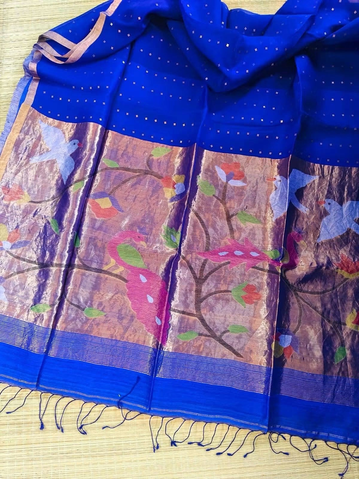 Handloom pure muslin jamdani silk sarees with paithani weaving pallu