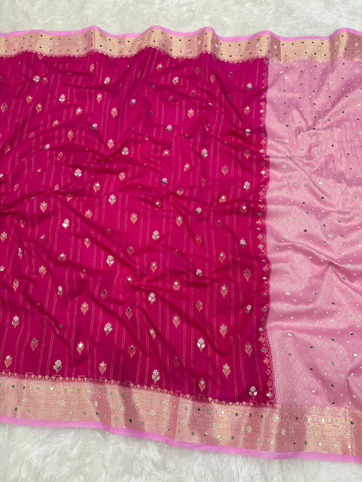 Vintage banaras soft silk sarees with pearl and mirrors designing
