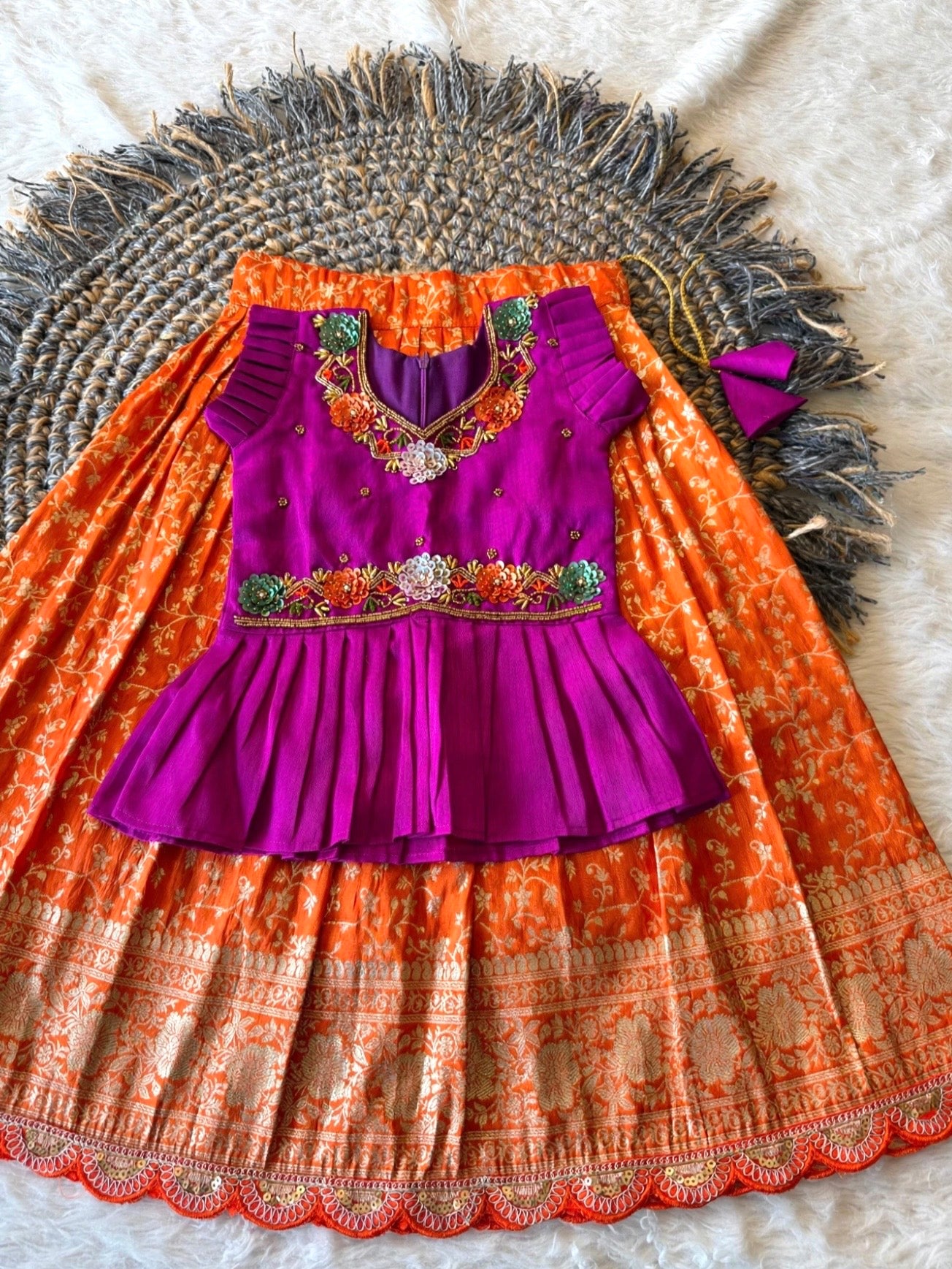 Kids fully stitched banaras silk lehanga with handwork peplum blouse (1-16 years)