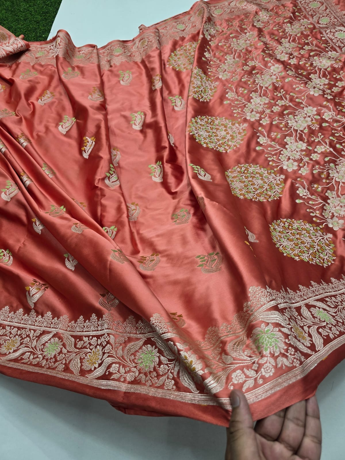 Banaras mashru satin silk sarees with meenakari weaving allover