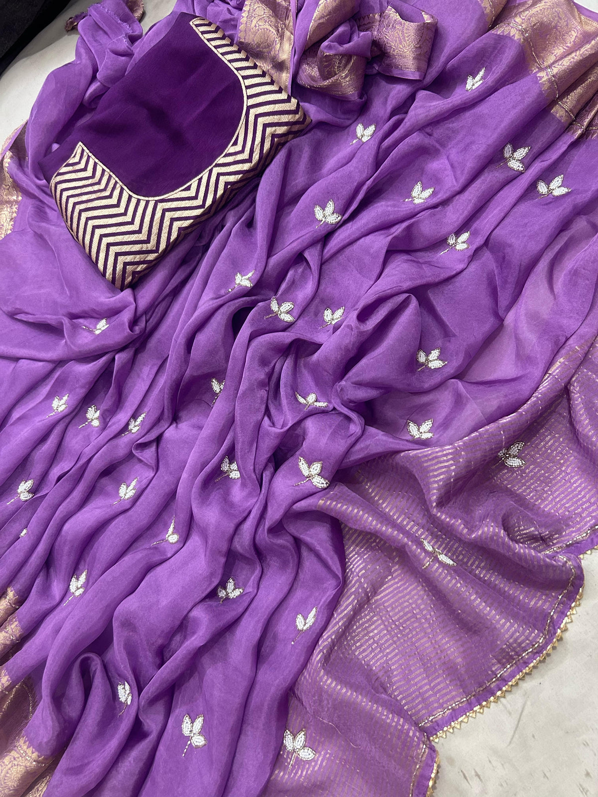 Banaras crepe silk sarees with handwork and rich blouse