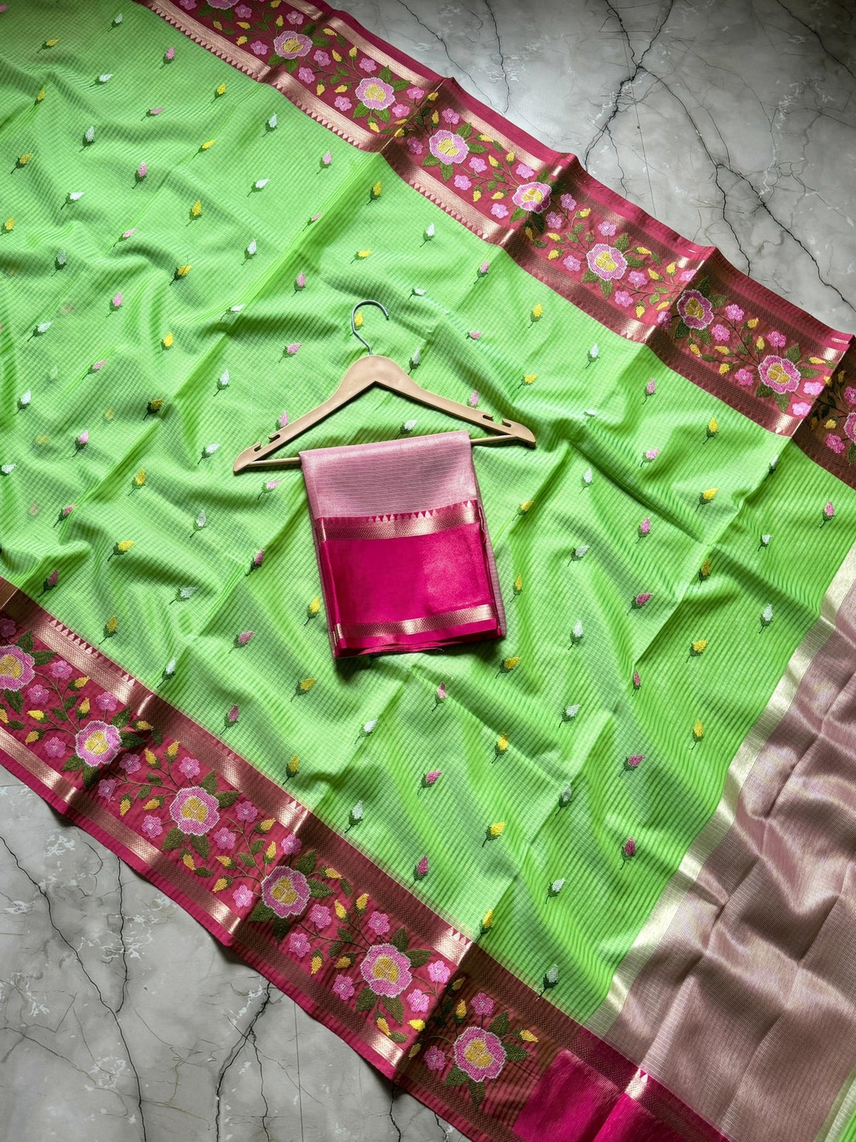 Vintage banaras kota sarees with petit point work allover and gap borders