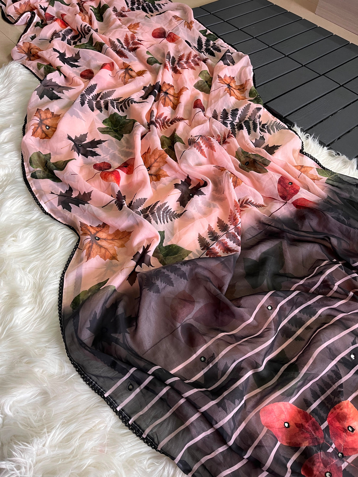 Georgette designer sarees with crochet borders and blouse