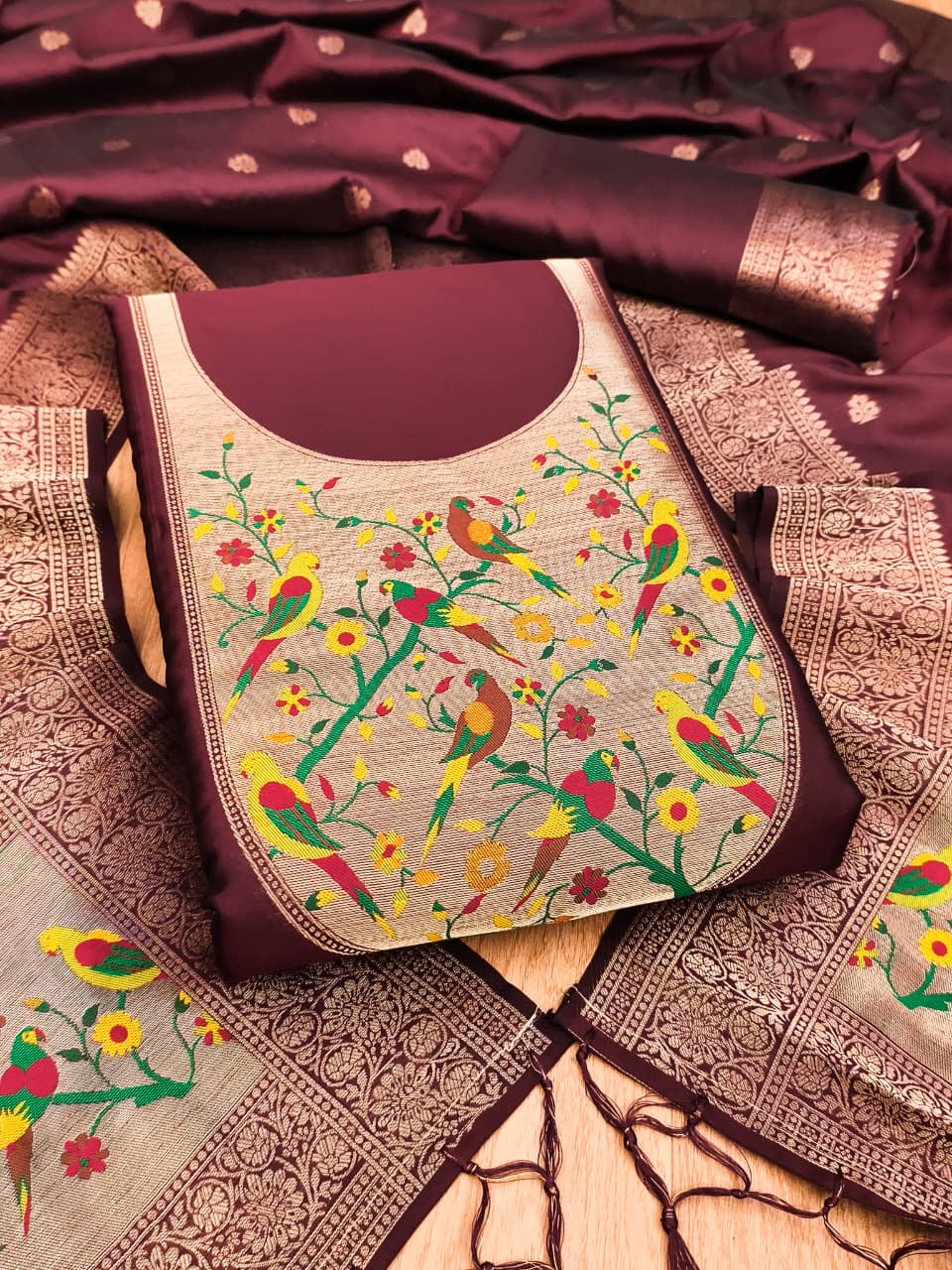 Fancy paithani 3 piece unstitched dress materials