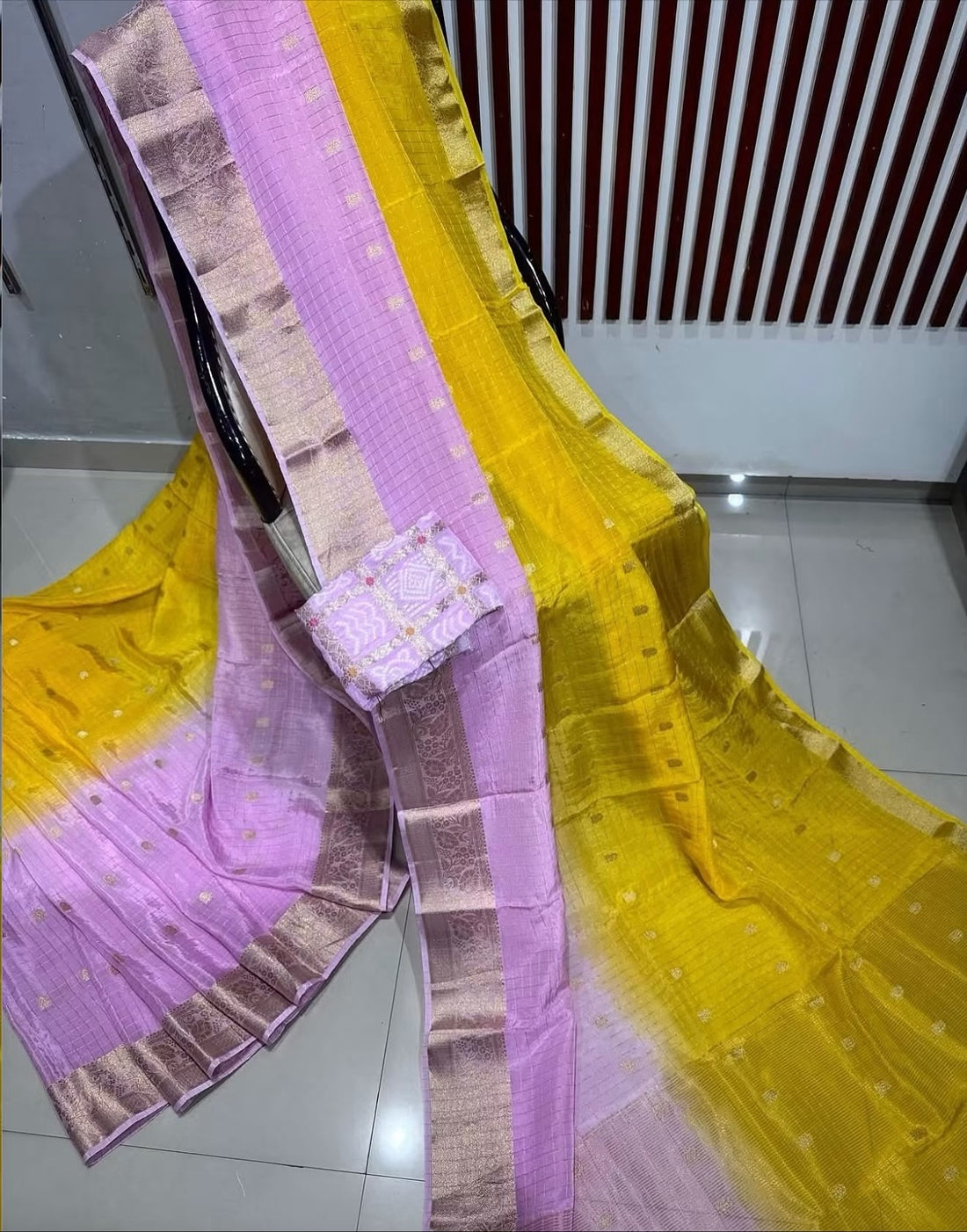 Exclusive shaded banaras crepe silk sarees with intricate weaving and unstitched rich bandini blouse