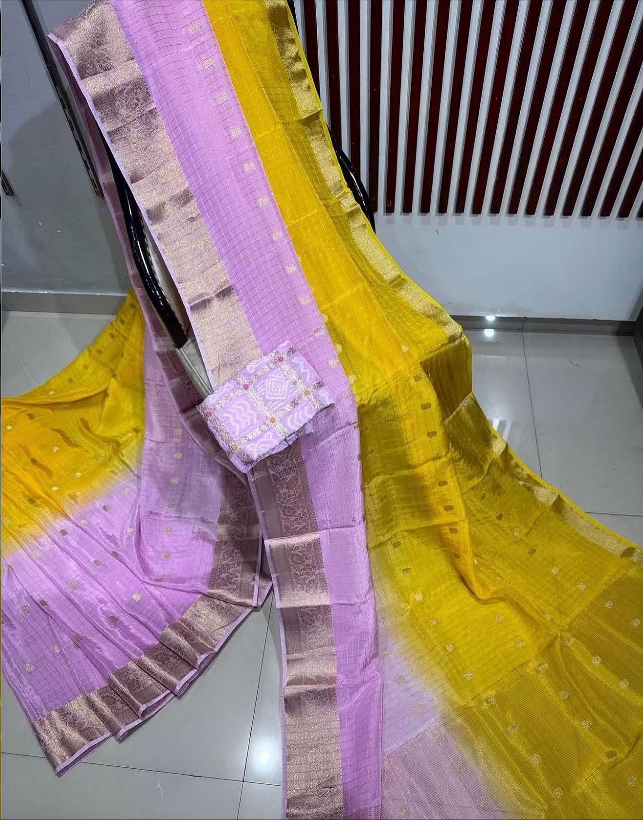 Exclusive shaded banaras crepe silk sarees with intricate weaving and unstitched rich bandini blouse