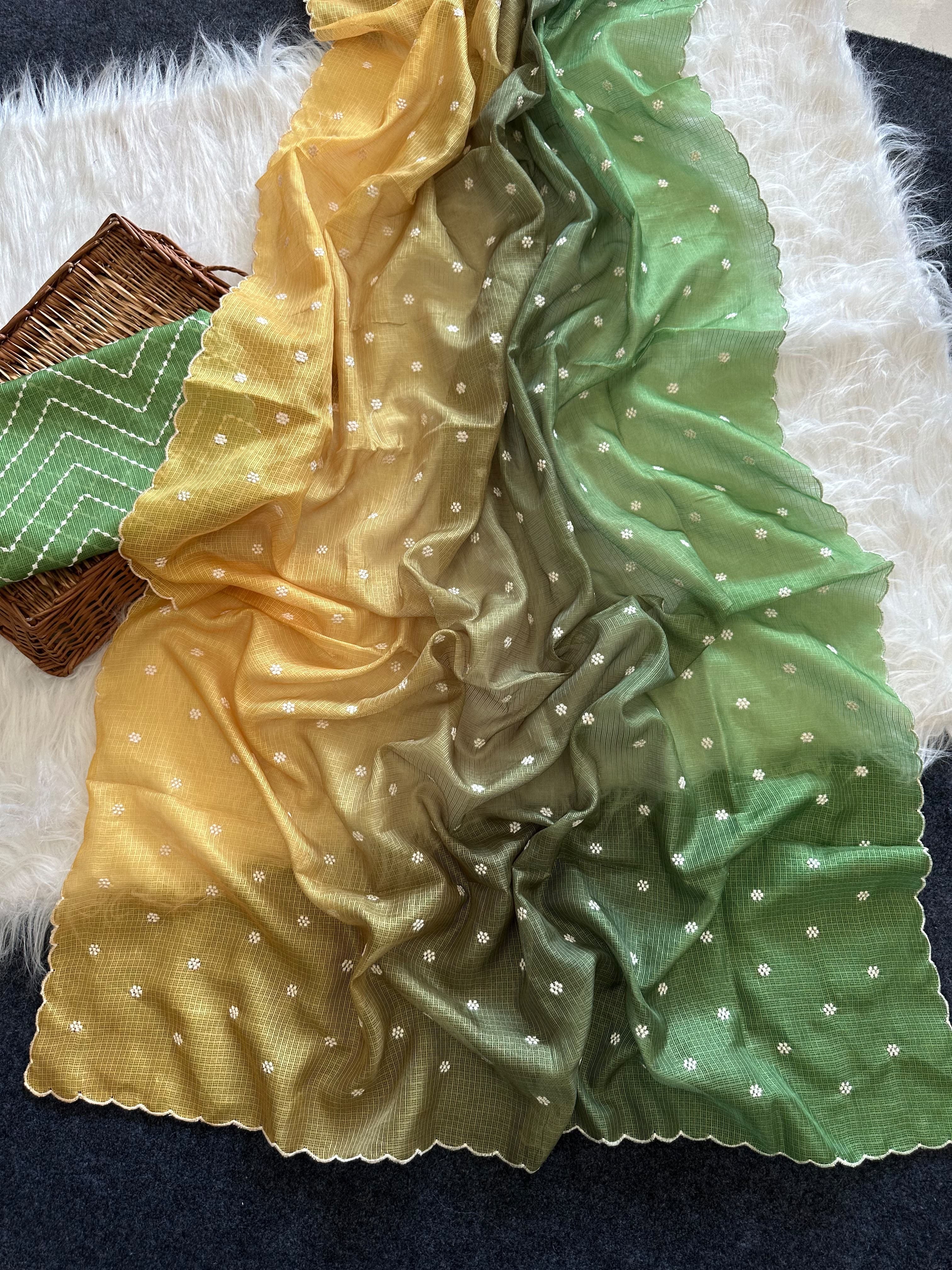 Shaded kota sarees with embroidery allover saree and blouse