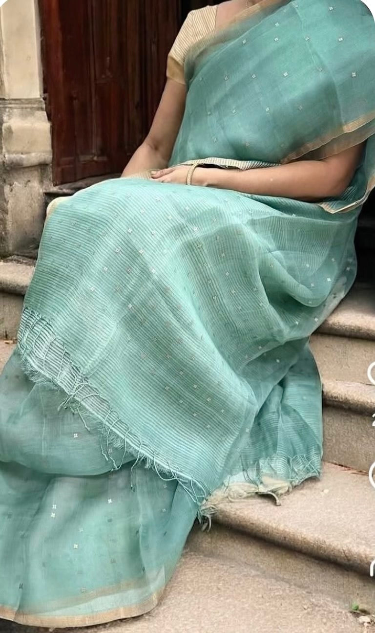 Handloom pure muslin silk sarees with sequins weaving