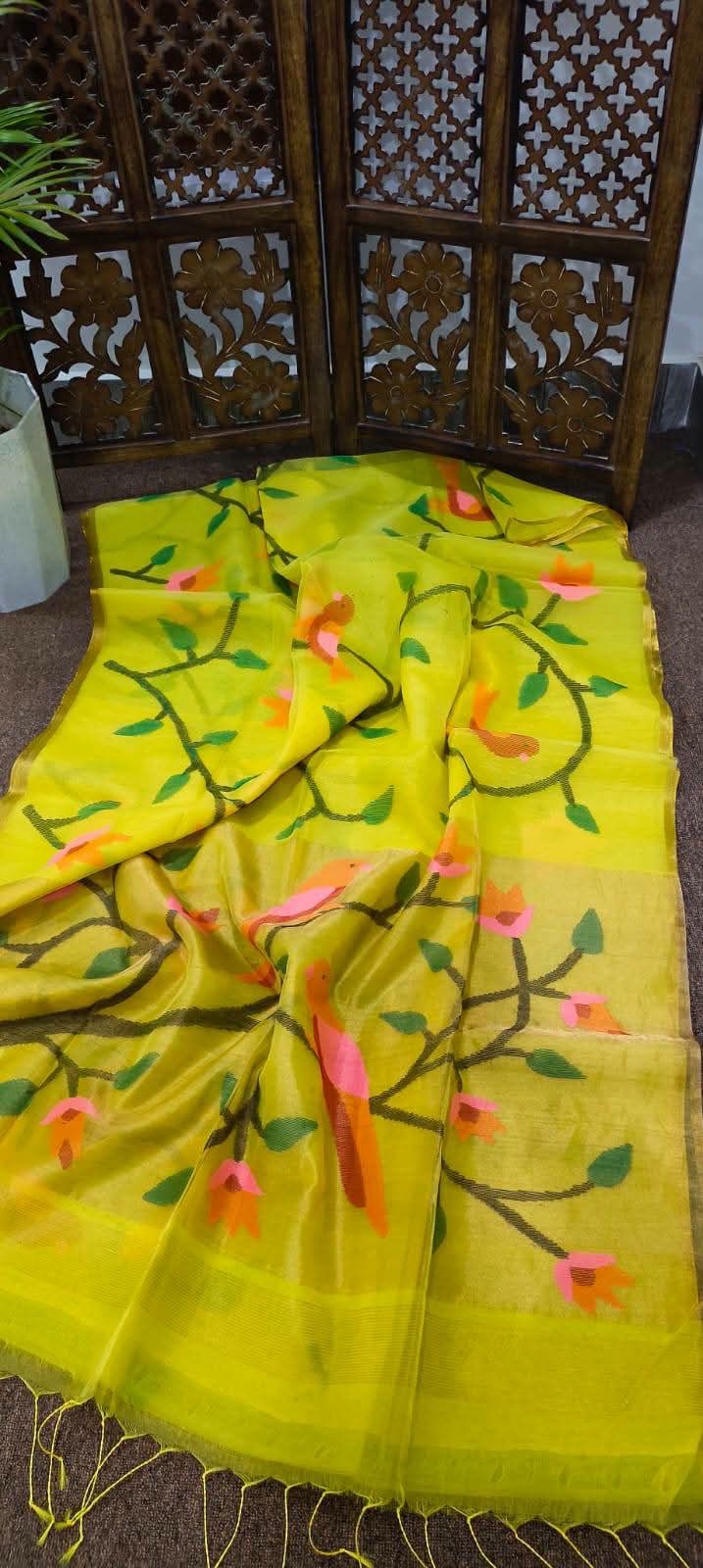 Pure muslin jamdani silk sarees with allover weaving paithani pallu