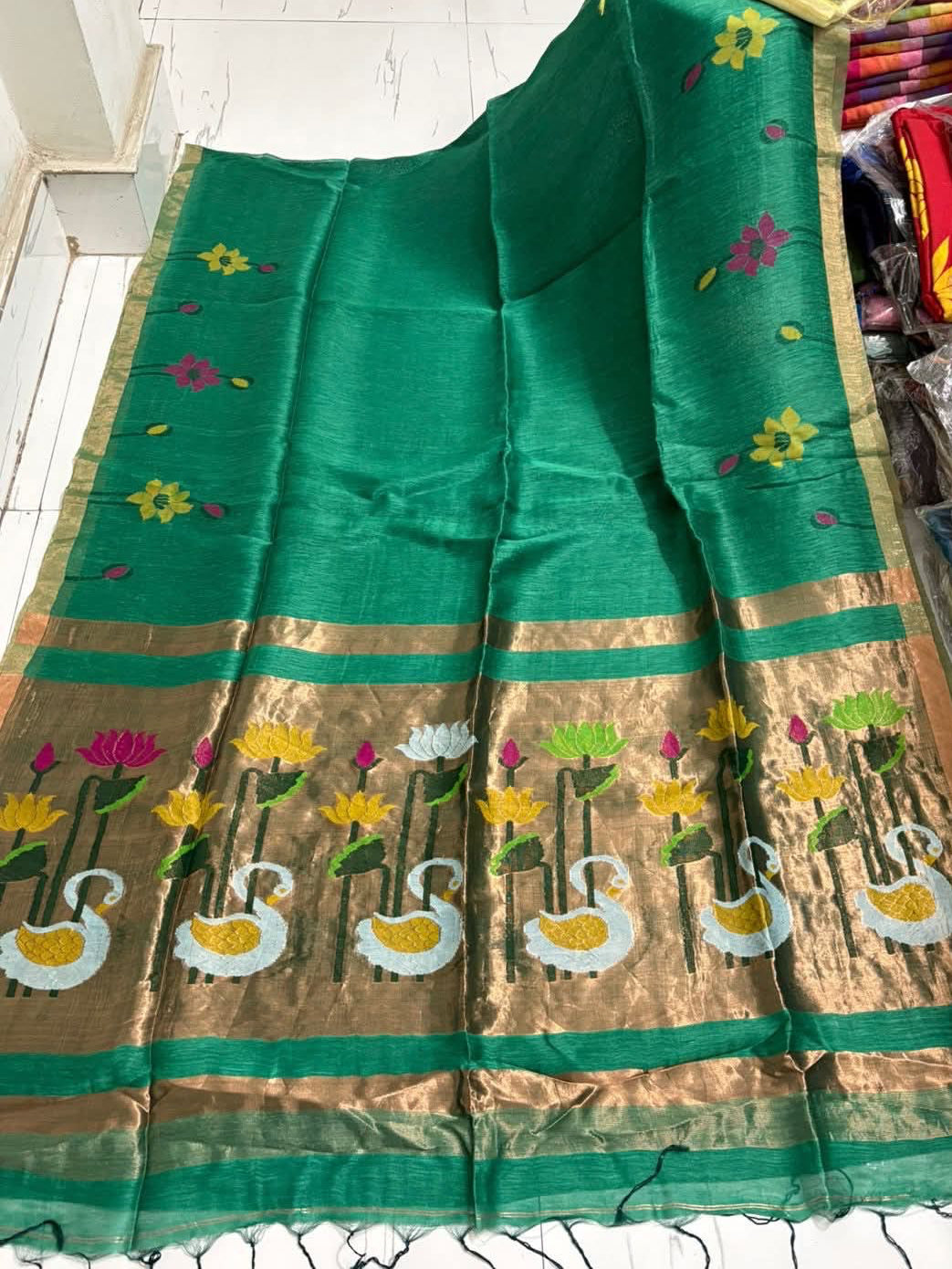 Handloom pure linen silk jamdani sarees