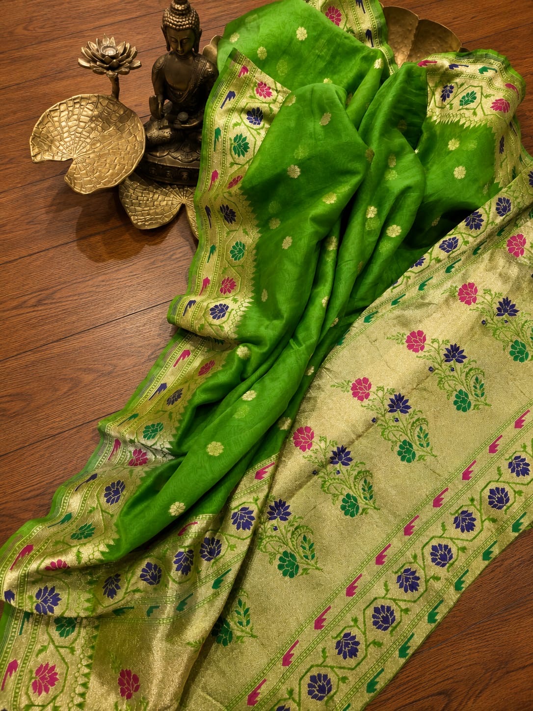 Banaras pure paithani crepe silk sarees with unstitched blouse