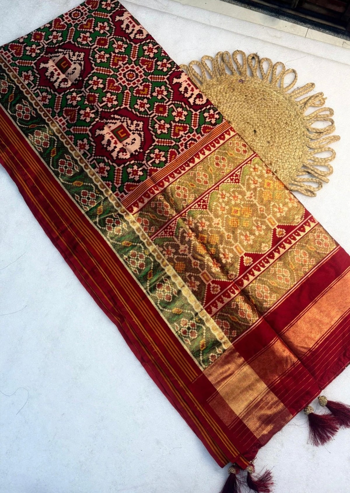 Semi fancy patan patola silk sarees with tissue pallu and borders