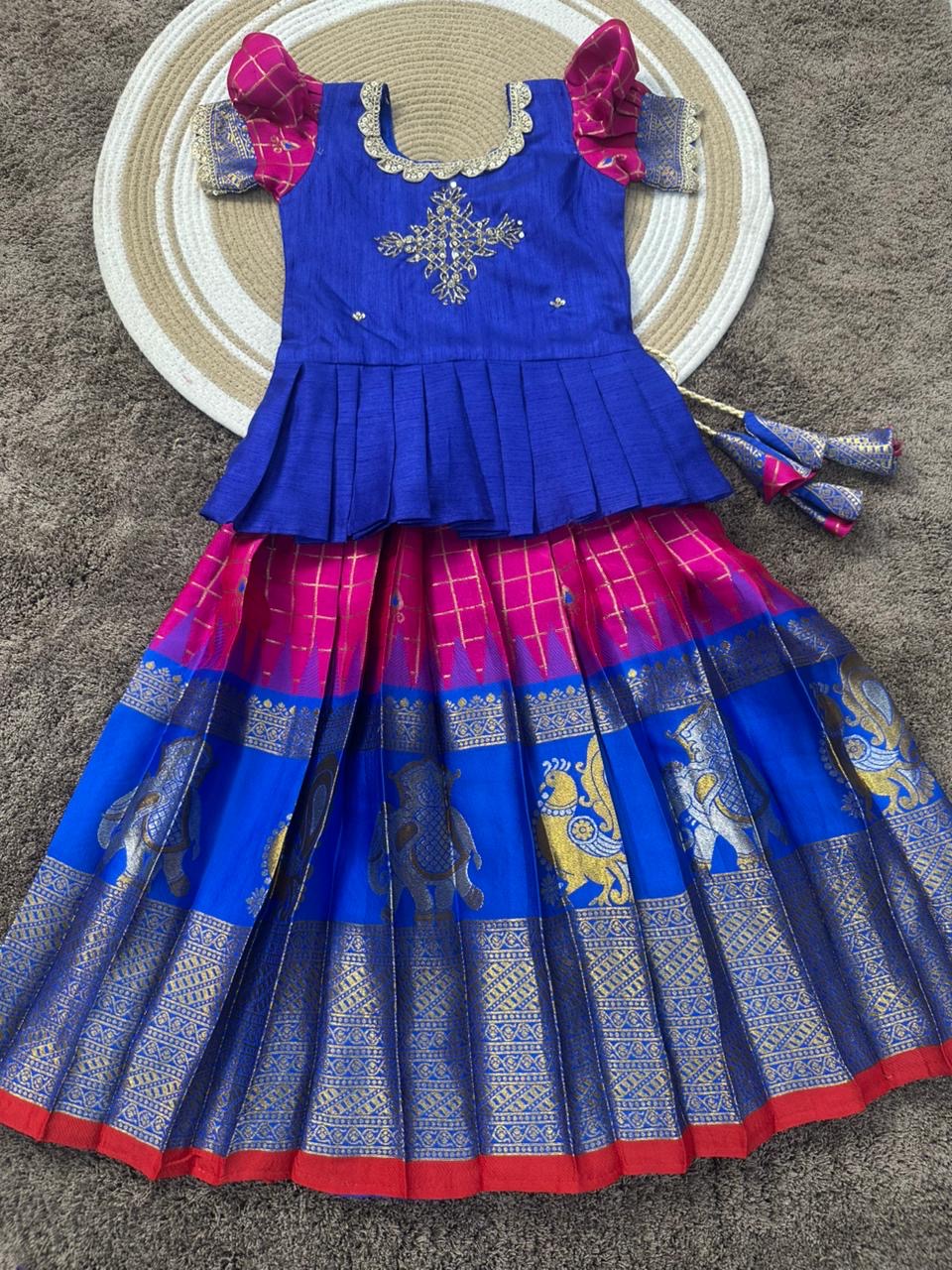 Fancy silk lehanga sets with handwork and fully stitched (1-15 years )