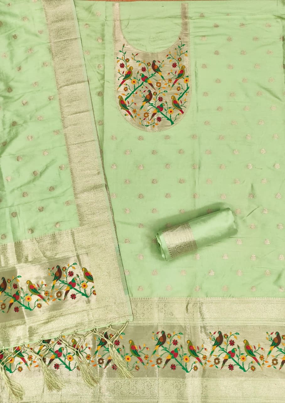 Fancy paithani 3 piece unstitched dress materials