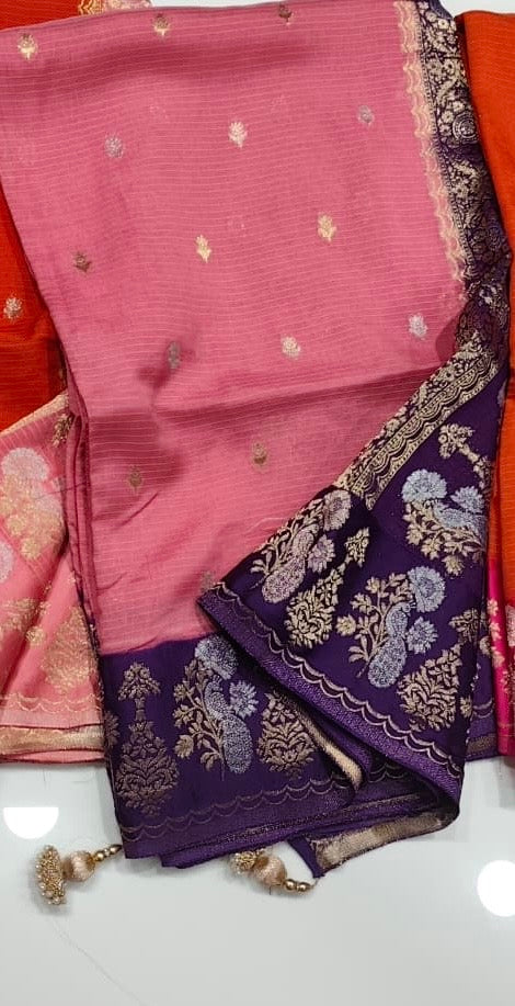 Exclusive pure kota silk sarees with mashru satin weaving borders and unstitched blouse