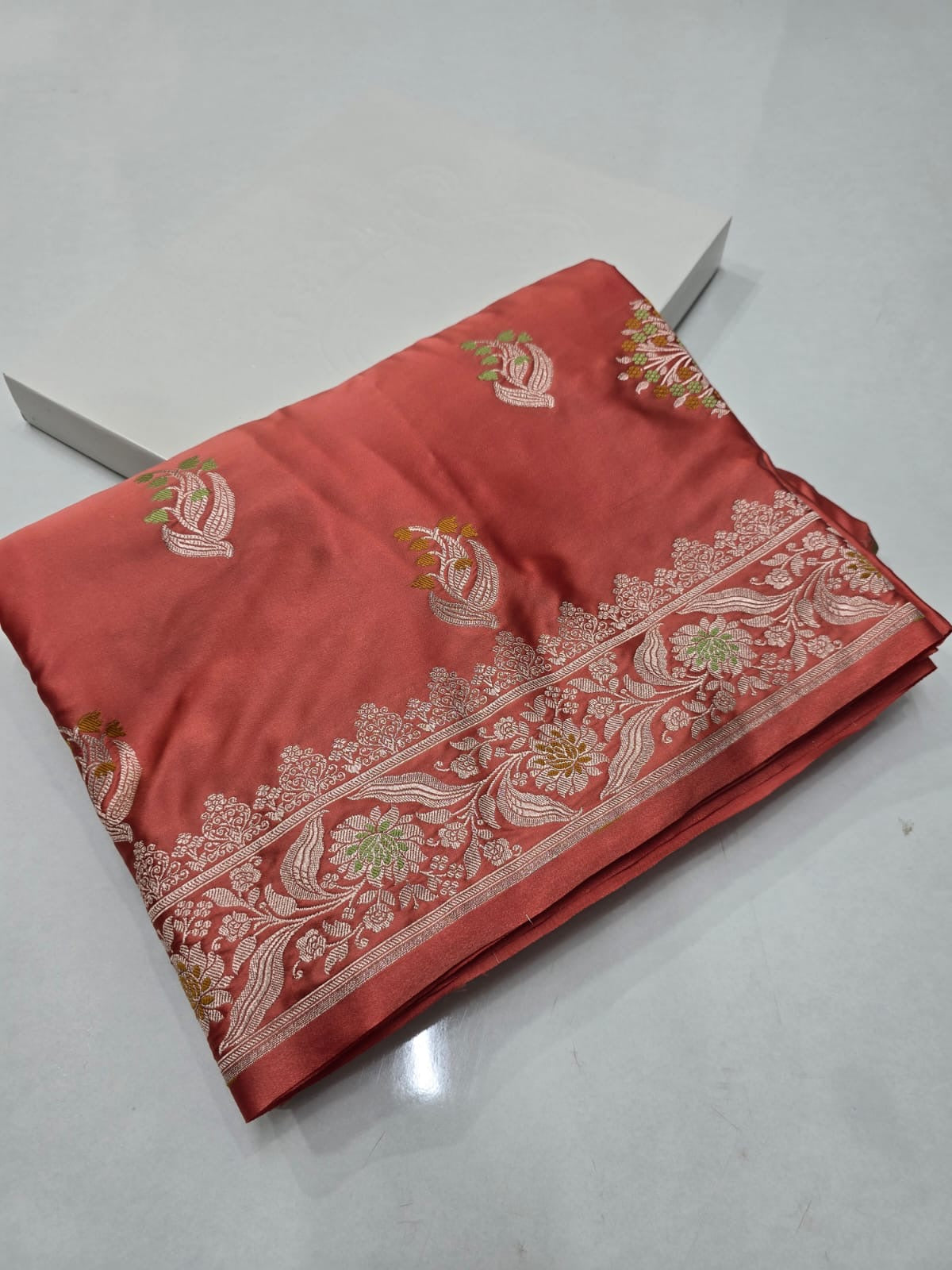 Banaras mashru satin silk sarees with meenakari weaving allover