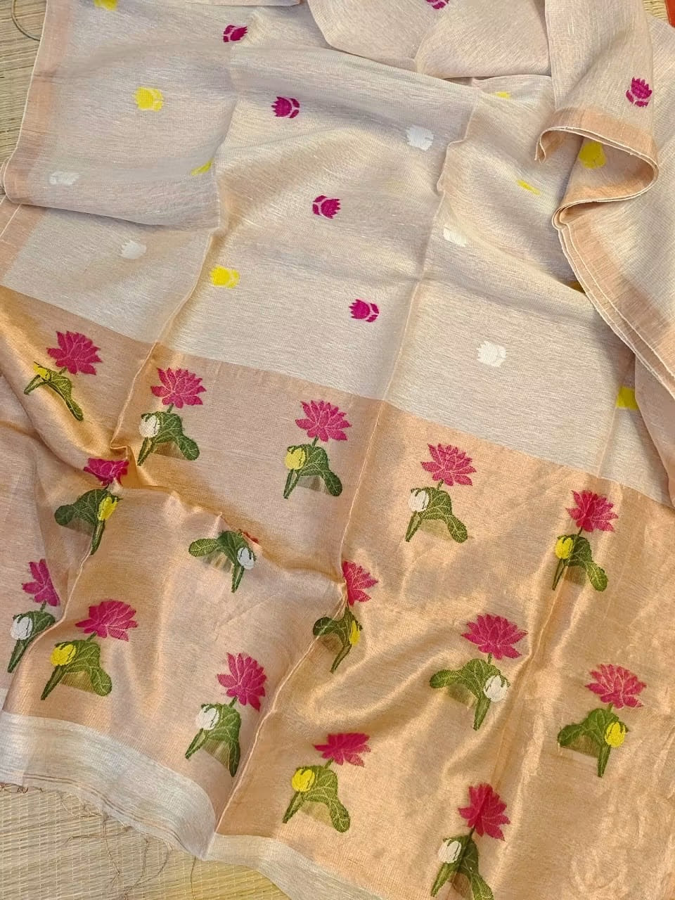 Handloom pure jamdani silk sarees with meenakari weaving