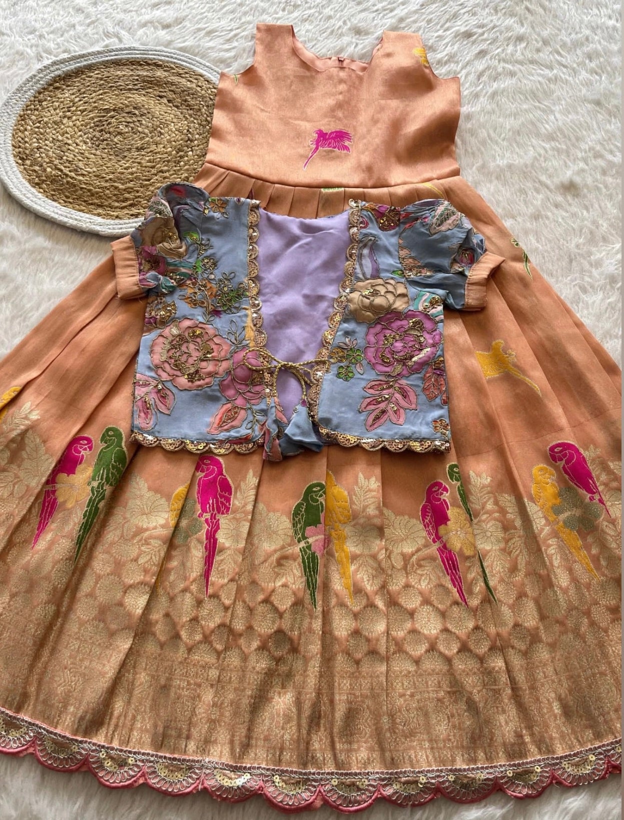 Banaras tissue silk dresses with meenakari weaving and jacket (1-17 years )