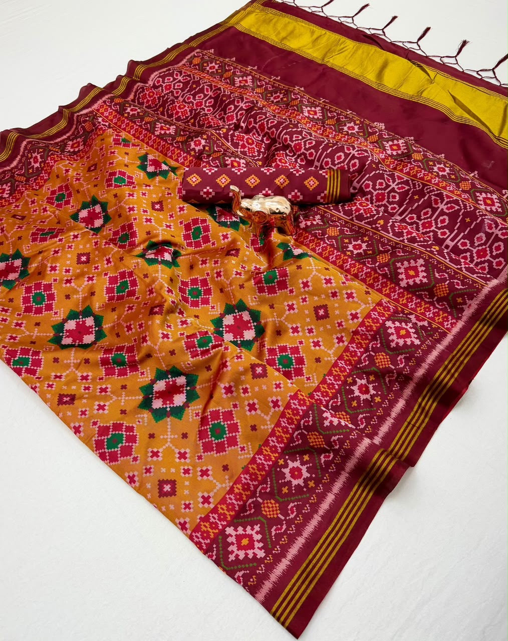 Fancy patan patola printed ikkat silk sarees