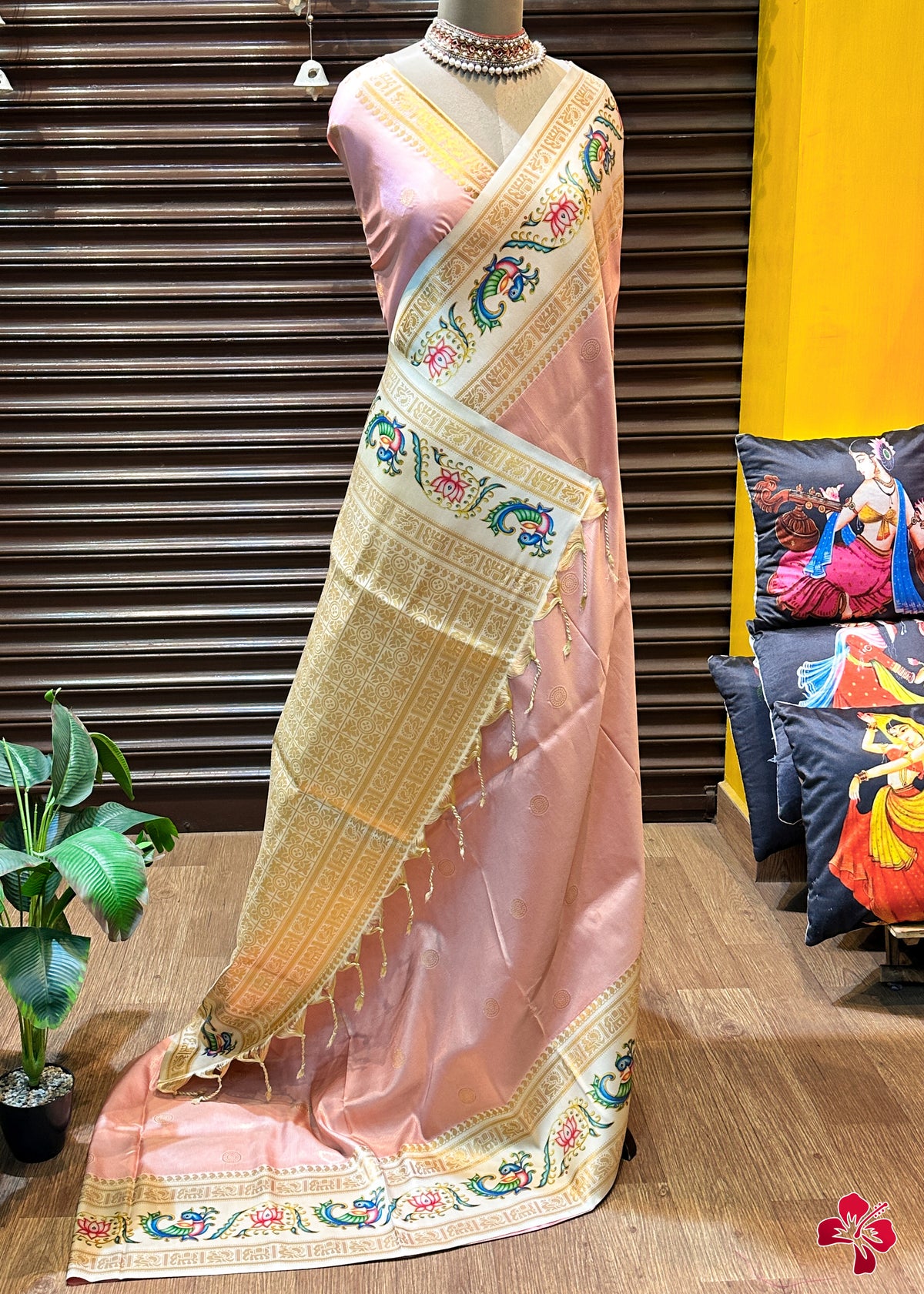 Fancy semi kanjeevaram silk saree with tanjore print