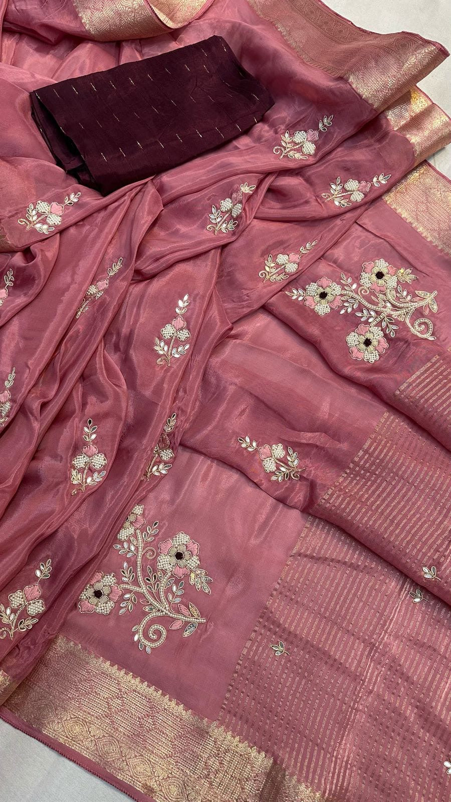 Banaras crepe silk sarees with handwork