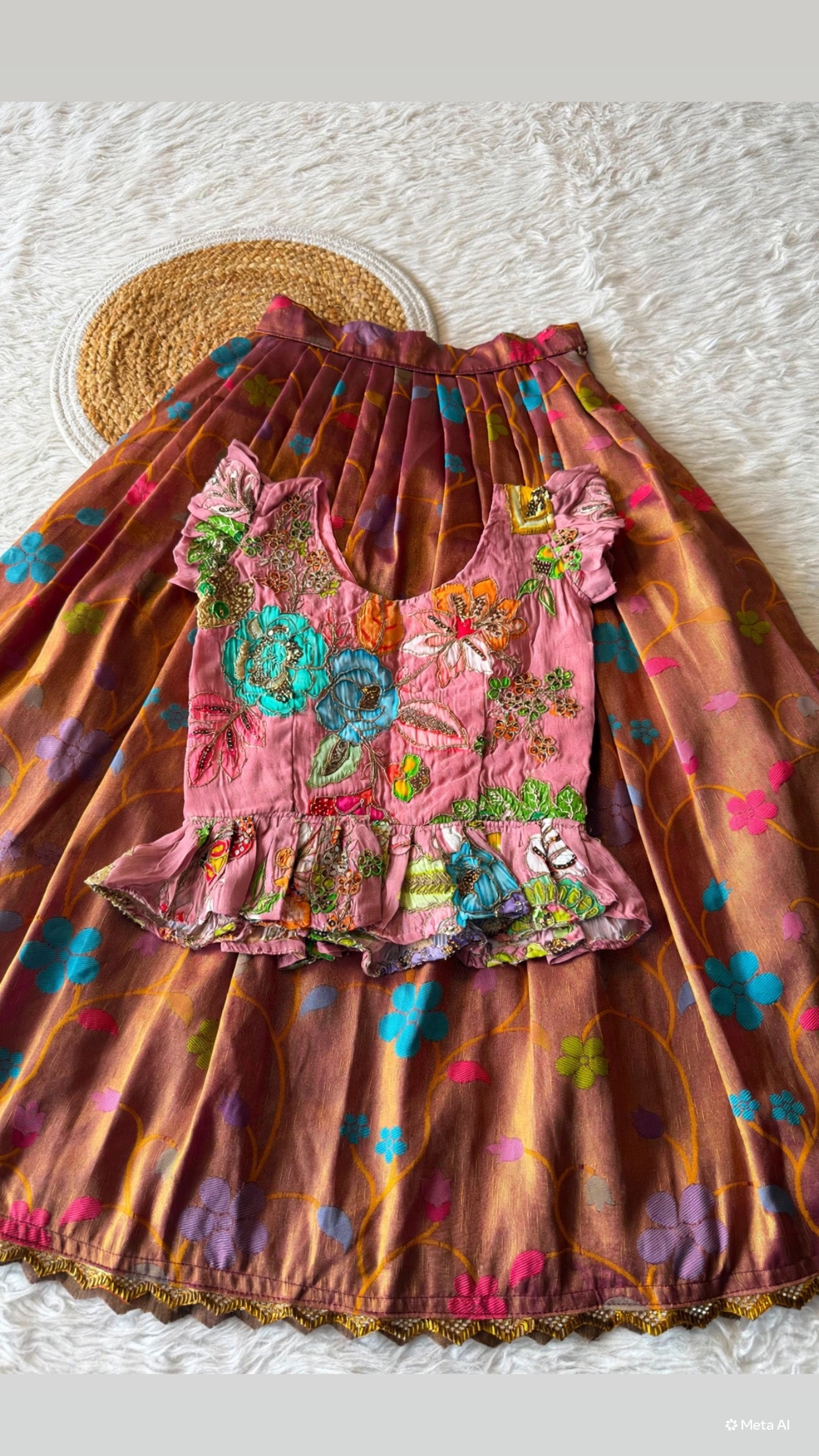 Kids fully stitched tissue lehanga with designed peplum blouse (1-16 years)