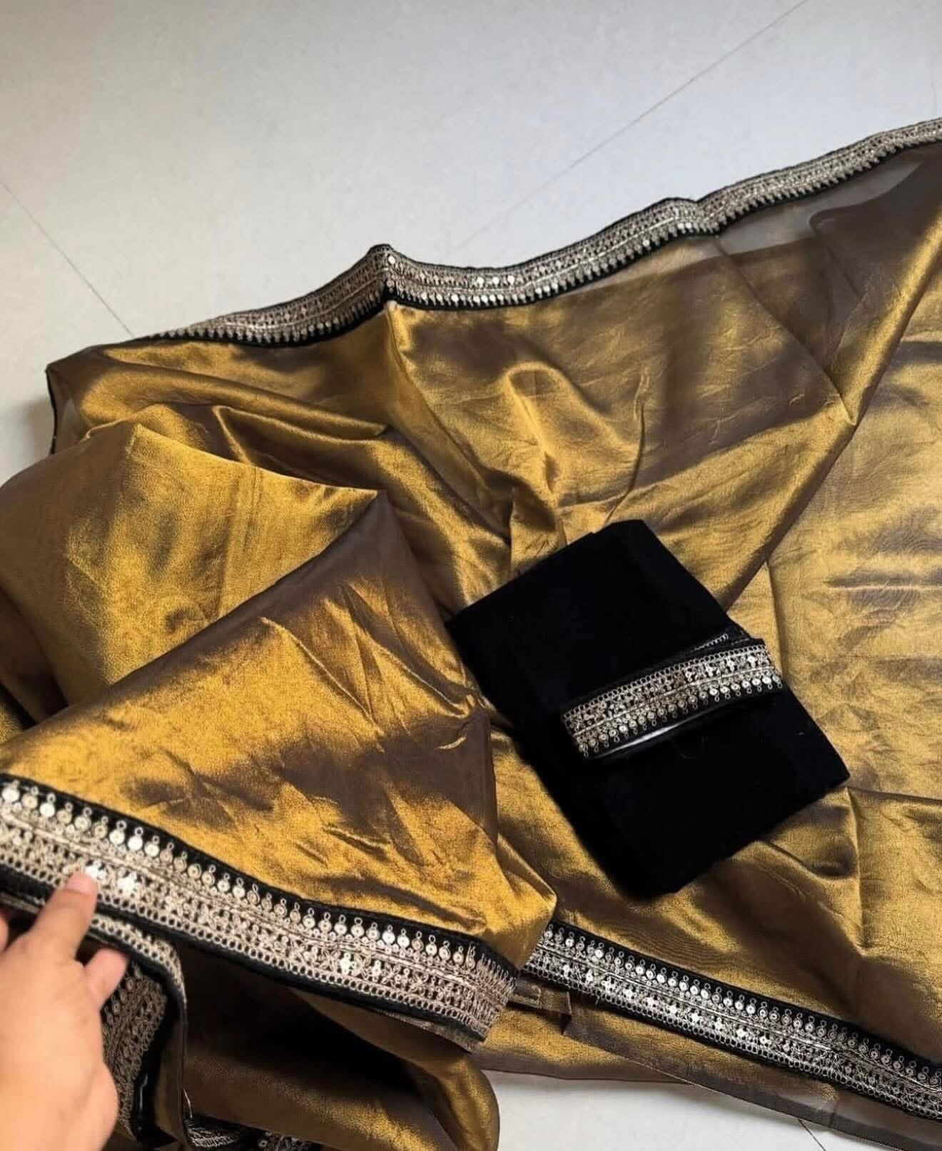 Exclusive banaras tissue silk saree with rich borders and velvet blouse