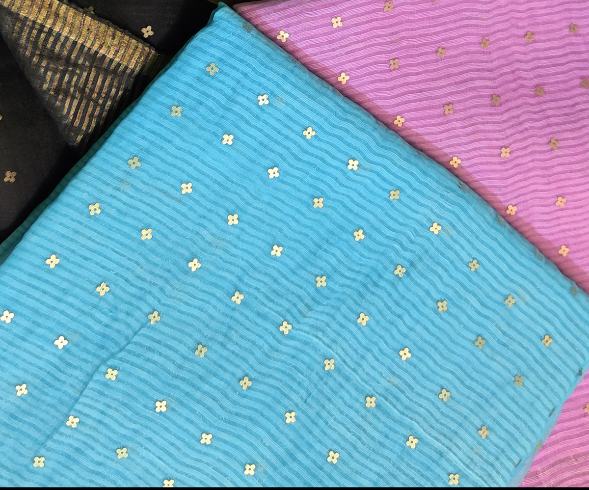 Handloom pure muslin silk sarees with sequins weaving