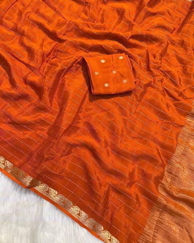 Chinnon sarees with checkered weaving and rich blouse