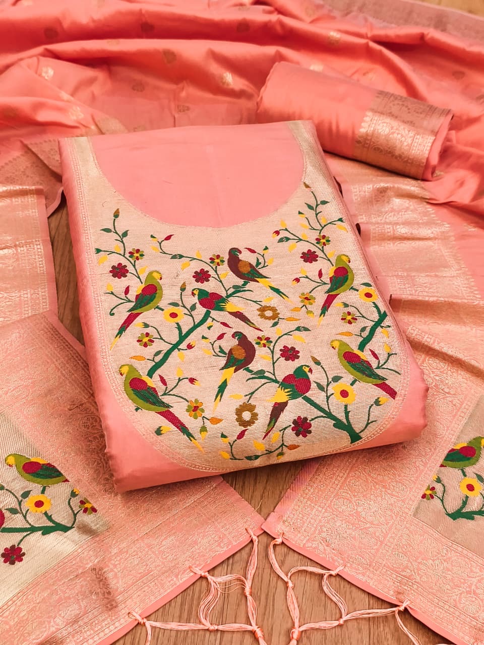 Fancy paithani 3 piece unstitched dress materials