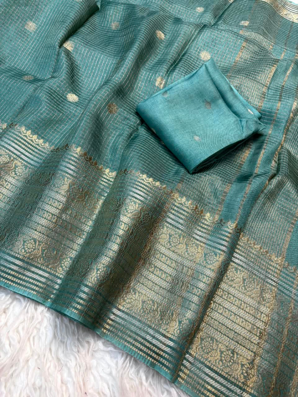 Vintage banaras crepe silk sarees in checkered weaving rich pallu and blouse