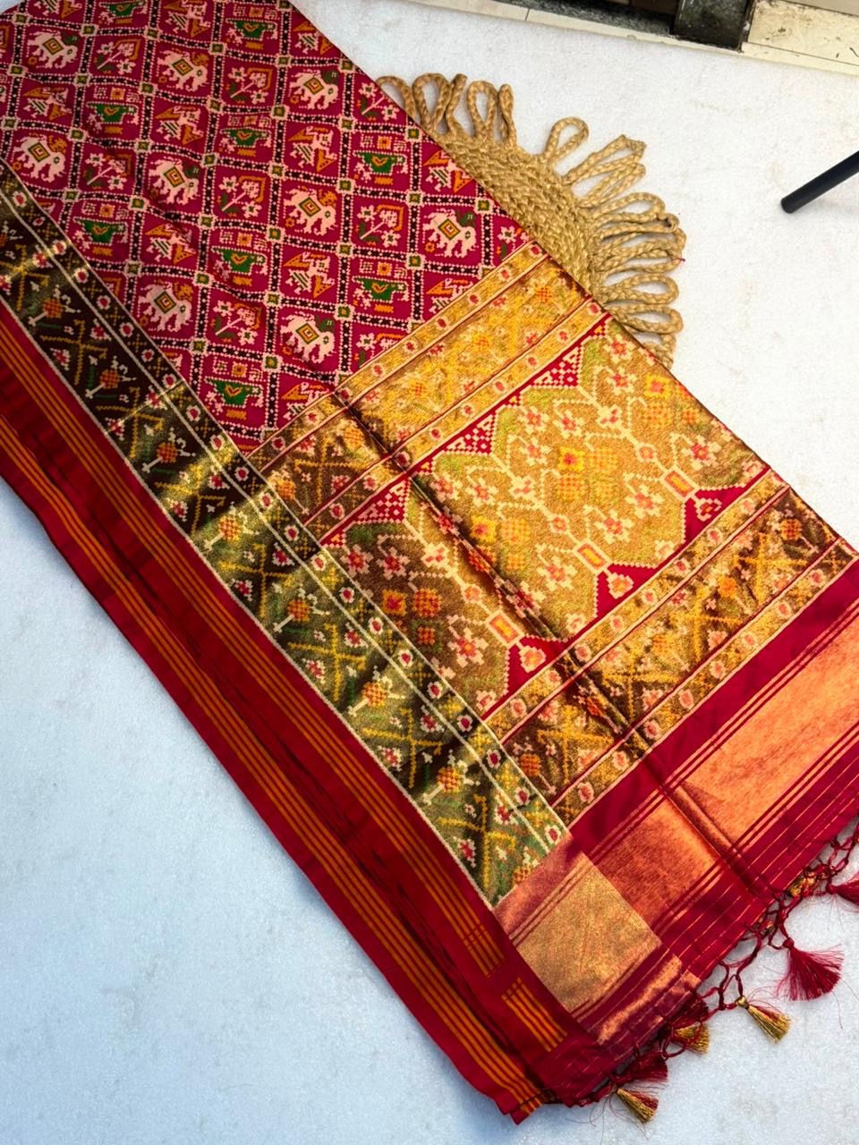 Semi fancy patan patola silk sarees with tissue pallu and borders