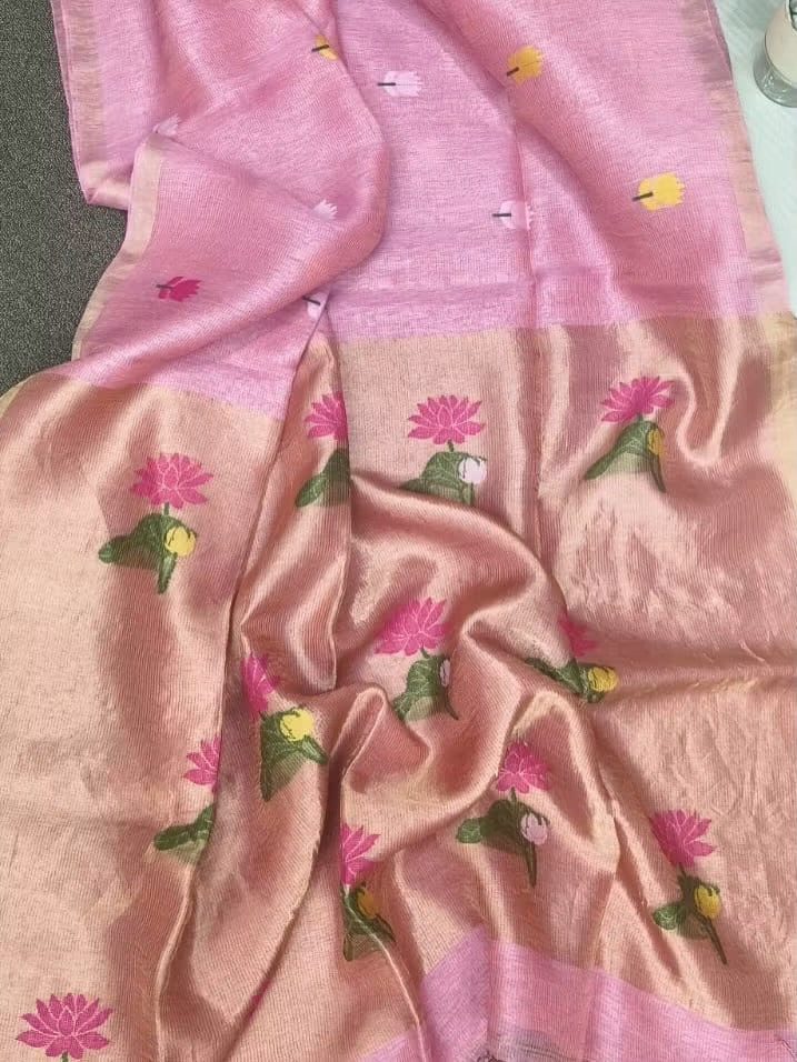 Handloom pure jamdani silk sarees with meenakari weaving