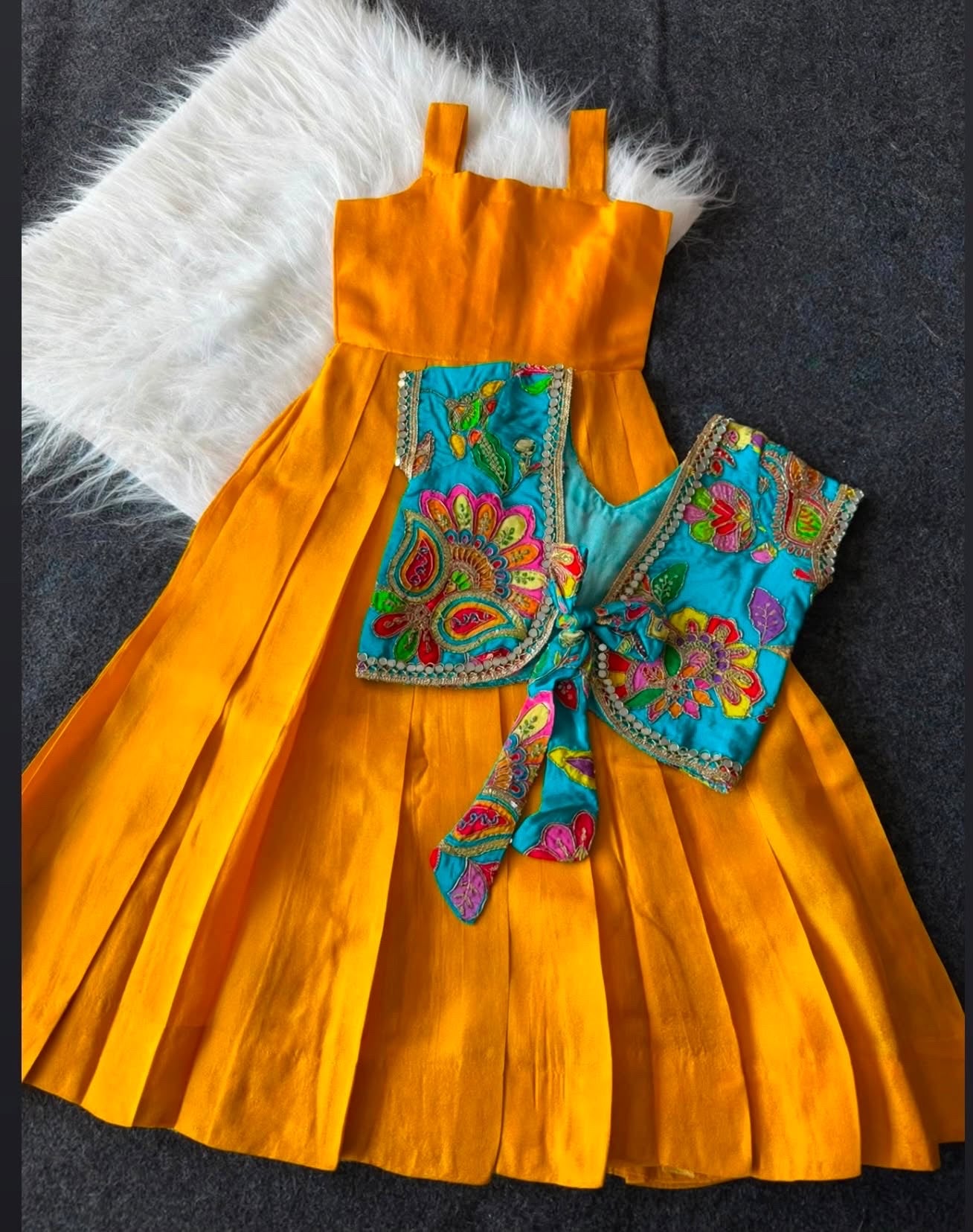Kids fully stitched tissue silk dresses with designer jacket  (1-16 years )