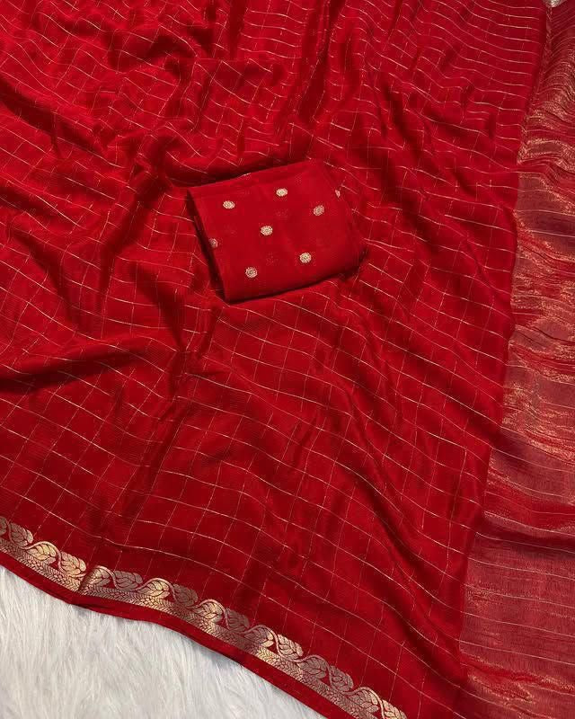 Chinnon sarees with checkered weaving and rich blouse
