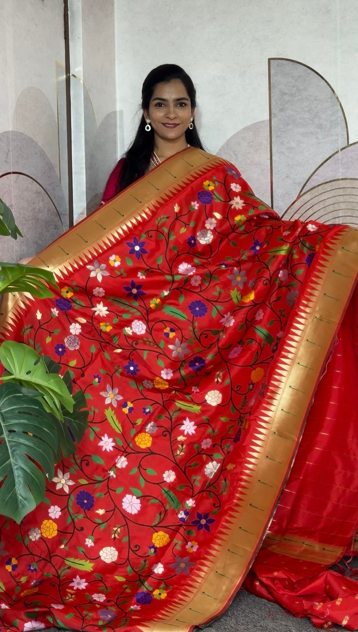 Fancy banaras paithani silk saree with rich meenakari weaving unstitched blouse