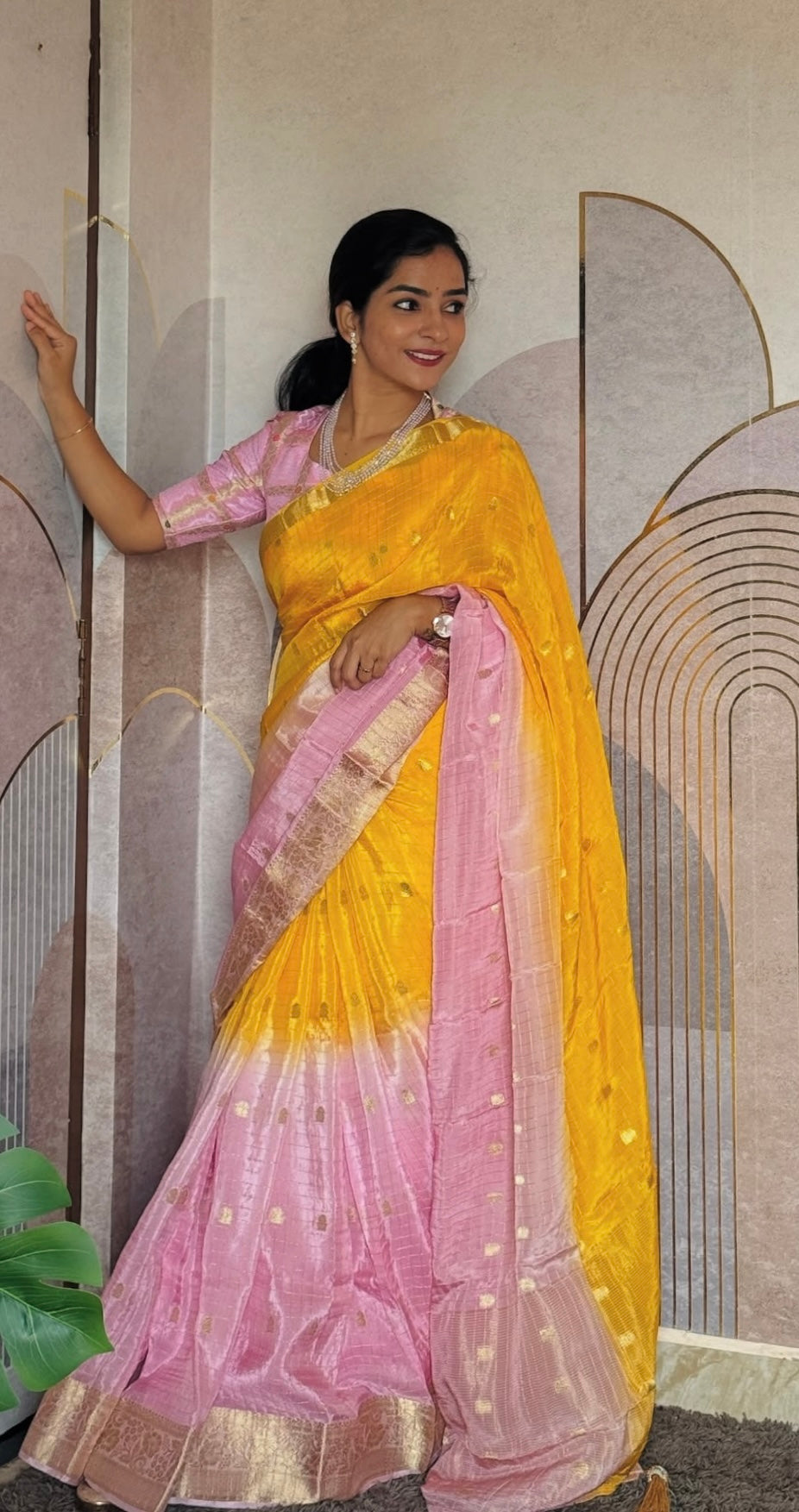 Exclusive shaded banaras crepe silk sarees with intricate weaving and unstitched rich bandini blouse
