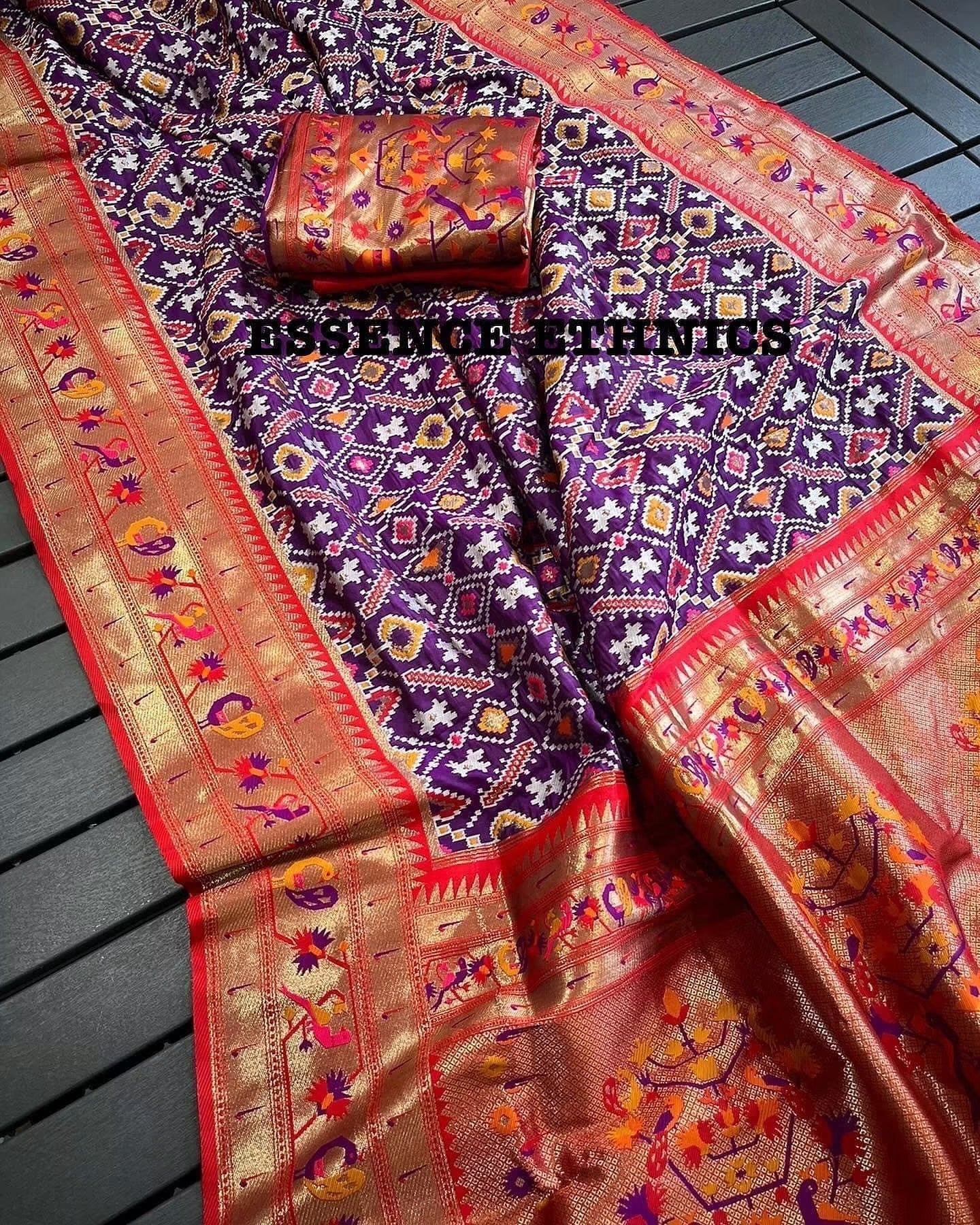 Fusion banaras patola paithani silk saree with allover weaving and rich blouse unstitched