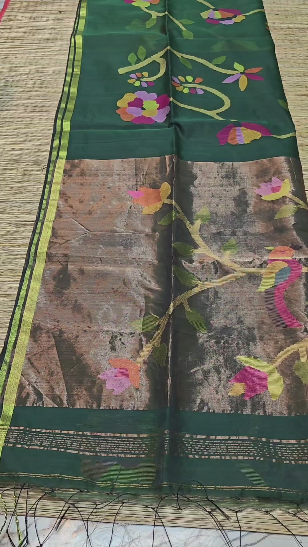 Pure muslin jamdani silk sarees with allover weaving paithani pallu