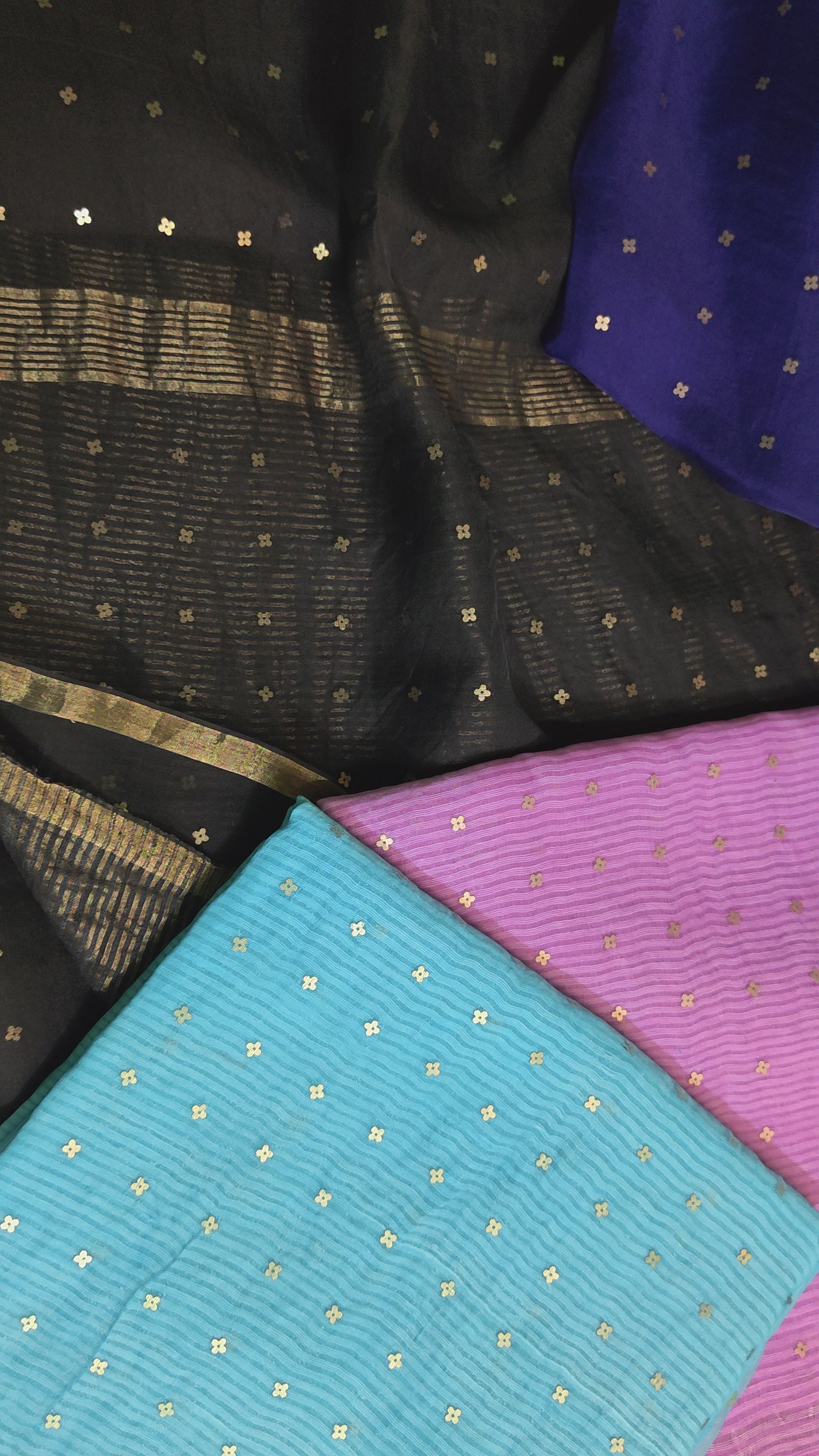 Handloom pure muslin silk sarees with sequins weaving
